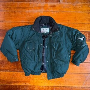Vintage 80s/90s men’s forest green Triple F.A.T Goose bomber/puffer jacket